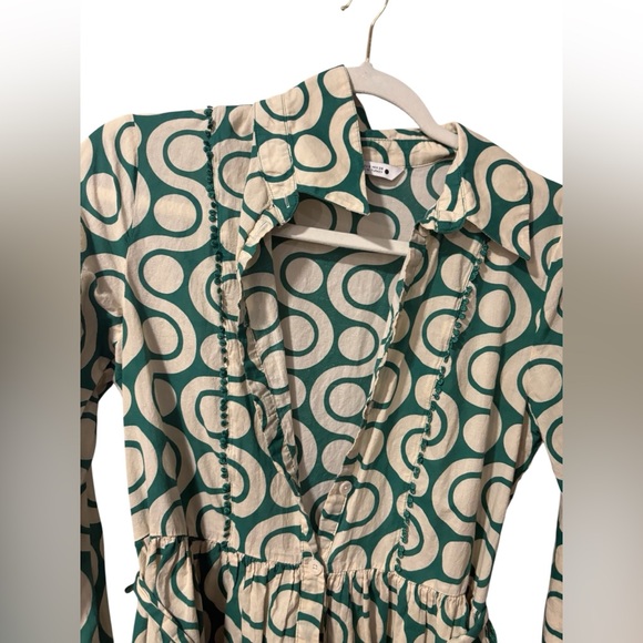 Zara Long-Sleeve Cream & Green Shirt Dress - Picture 5 of 8